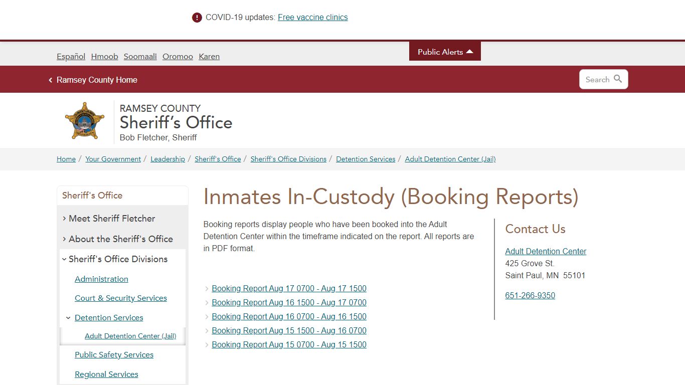 Inmates In-Custody (Booking Reports) 10-09-19 | Ramsey County